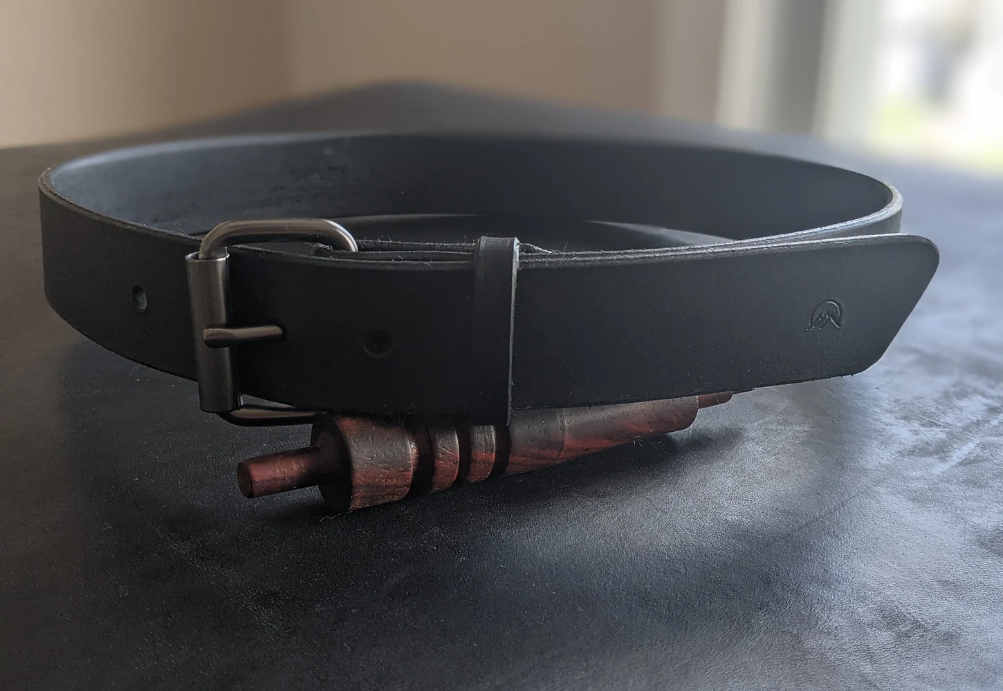 Black Moonlight Leatherworks heritage belt with dark hardware